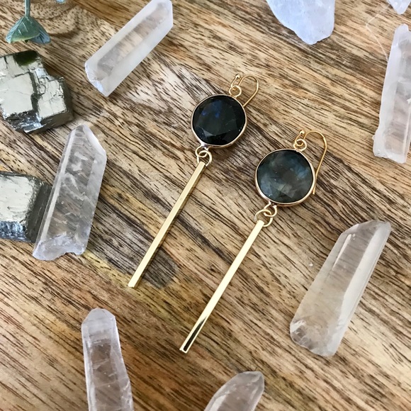 24K Gold Labradorite Drop Earrings - Picture 2 of 6